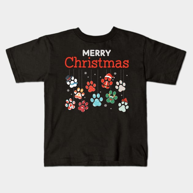 Merry Christmas paws Kids T-Shirt by MZeeDesigns